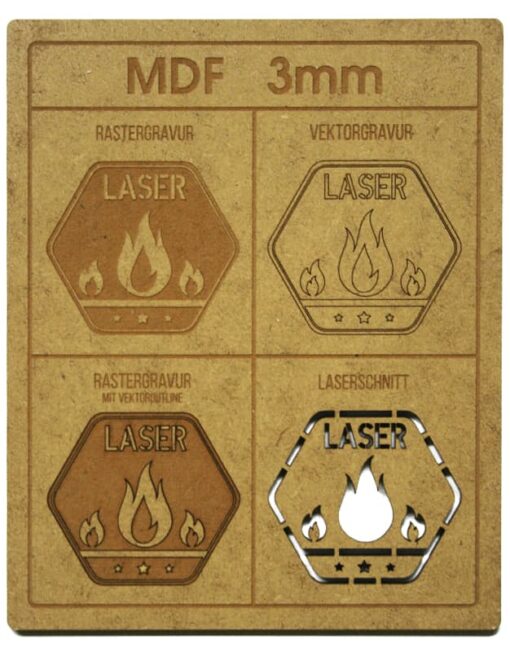 Lasergravur und Laserschnitt von MDF verschiedene Stärken